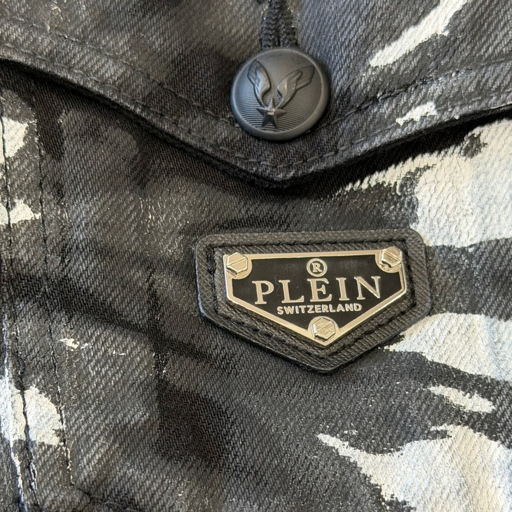 Philipp Plein "Washed with Love" Black White Tie-Dye Denim Jacket Size M | Rare - Picture 9 of 11